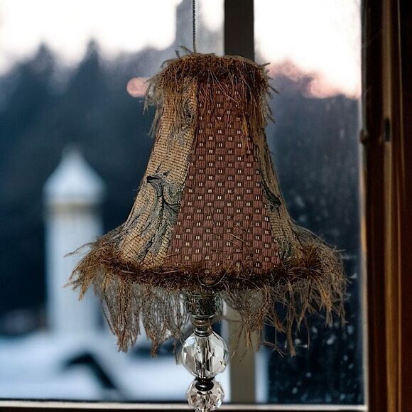 Tapestry Lamp Shade Corn Silk Fringe 9" Light Clip Bell Shaped Victorian Witchy. - Picture 15 of 16